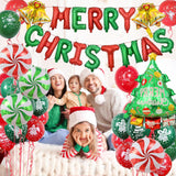 Christmas Decorations, Merry Christmas Banner Balloons With Candy Small Bell Balloons, Tree Balloon For Outdoor Decorations Indoor