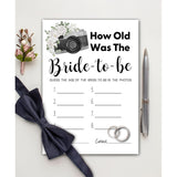 Bridal Shower Games - How Old Was The Bride-To-Be Wedding Shower Party Card Game - Boho Floral Minimalist Themed Bachelorette/Engagement Party Supplies Activities Decorations (A01)