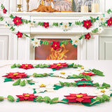 Christmas Poinsettia Garland With White Red Artificial Flowers,11.4Ft Velvet Artificial Poinsettia Garland,Christmas Decorations With Holly Leaves For Fireplace Door Wall Window Tree Yard.
