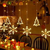 192 Led Christmas Curtain String Lights, 8.3 Ft Linkable Warm White Window Fairy Lights With 12 Christmas Tree & Snowfla