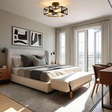 14.6 Inch Hexagon Farmhouse Ceiling Light Black Semi Flush Mount Fixture