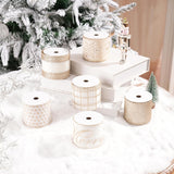 Champagne Gold Christmas Tree Ribbon - 6 Rolls, 36 Yards, Wired, Glitter, Ivory And Gold, For Wreaths, Bows, Christmas Decor