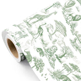Green Toile Safari Wrapping Paper - Mini Roll - 17 Inch X 16.5 Feet - Green Jungle Animal Baby Shower Wrapping Paper For Kids Birthday, Baby Shower