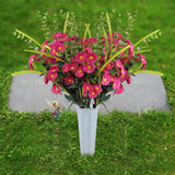 Cemetery Artificial Flowers With Vase Angel Mark - 2 Set Artificial Red Chrysanthemums Grave Memorial Flowers- Prayer & Trumpet Angel Pendant For Headstones Gravesite Decoration