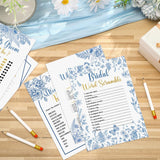 145 Pieces Bridal Shower Game Bridal Shower Favors Set Wedding Games Cards And Pencils For Bride Groom Bachelorette Party Wedding Party Favor (Blue Floral Style)