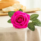 Artificial Flower Foam Rose 25Pcs Real Looking Fake Rose With Stems Leaves For Home Decoration Party Garden Centerpieces Diy Wedding Bouquets?Hot Pink?