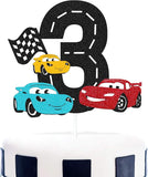 Race Car 3Rd Cake Topper For Racing Car Checkered Flag Themed Kids Boy Girl 3Th Years Old Happy Birthday Party Supplies Double Sided