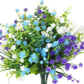 12 Bundles Artificial Flowers Outdoor, Uv Resistant Faux Artificial Plants Shrubs Plastic Flower Bulk For Hanging Planter Porch Window Home Spring Summer Decor(Blue, Purple, White)