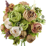 FiveSeasonStuff Rustic Brown, Beige & Green Artificial Peony Bouquets, 2 Silk Flower Bundles with Hydrangeas for Wedding & Dining Table Centerpieces, Living Room & Home Decor