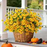 Artificial Mums Fall Fake Flowers For Outdoors, 10 Bundles Faux Mums Autumn Decorations,Uv Resistant Silk Flowers Plastic Plants For Outside Front Porch Garden Patio Home Planters Decor (Yellow)
