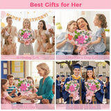Crochet Flower Bouquet, Valentines Day Gifts For Her Mom 8.6In Pink Crochet Bouquet Knitted Flowers Roses Tulip Flower For Lover Anniversary Birthday Party Mother'S Day Graduation