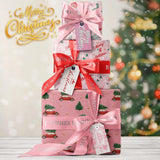 Giolainy Red Car Christmas Wrapping Paper For Kids Men Women - Pink Holiday Gift Wrap With Christmas Trees & Red Car - 4 Sheets (28 X 40 Inches), Easy To Store
