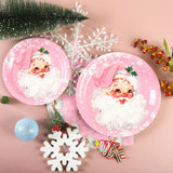 48Pcs Pink Christmas Party Plates Santa Claus Disposable Paper Plates Merry Christmas Snowflake 9" And 7" Dinner Dessert Plates For Winter Xmas Holiday Party Supplies Decor