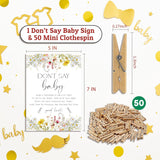 Don'T Say Baby Game For Baby Shower, 50 Wooden Clothespins And One Sign, Wildflowers Theme, Baby In Bloom Decorations, Gender Reveal Games, Baby Shower Supplies-Bb36