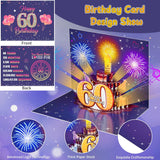 60Th Birthday Cards Pop Up 3D Cake - Fireworks Lights & Music & Blowable Candle Card Funny Happy 60Th Birthday Card Gifts For Women, Men, Mom, Grandma, Wife, Sister, Friend