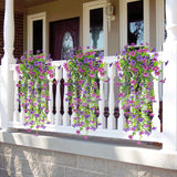 4 Pcs Artificial Hanging Flowers For Outdoors, Fake Hanging Plants Uv Resistant Faux Silk Daisy With Eucalyptus Leaves For Outside Home Indoor Planter Porch Patio Balcony Yard Decor (Double Purple)