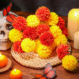24 Pcs Marigold Flowers Bulk Halloween Chrysanthemum Ball Bouquets For Day Of Dead 2.76" Artificial Flowers For Diwali Indian Decor Diy Wreath Garland (Orange,Yellow)