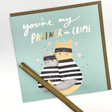 Old English Co. Cats Partner In Crime Funny Anniversary Card For Husband And Wife - Cute Valentine'S Card Design For Boyfriend, Girlfriend, Partner | Blank Inside & Envelope Included