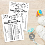 Baby Shower Game Cards - Would She Rather Set Of 30 Cards - Rustic Bridal Wedding Or Bachelorette Party Ideas