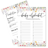 Wild Floral Baby Shower Game - Baby Alphabet,Prediction And Advice - 2 Games, 30 Pcs Double Sided Theme Game Cards For Boy Girl, Gender Reveal Games, Baby Shower Favor And Decorations - A03