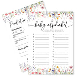 Wild Floral Baby Shower Game - Baby Alphabet,Prediction And Advice - 2 Games, 30 Pcs Double Sided Theme Game Cards For Boy Girl, Gender Reveal Games, Baby Shower Favor And Decorations - A03
