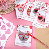 48 Sets Funny Valentines Day Cards For Kids, Cat Valentines Cards Bulk For Kids Classroom School Valentines Exchange Cards With Envelopes & Heart Stickers(3.5X5In)
