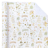 Wedding Wrapping Paper Roll - Mini Roll - 17 Inch X 16.5 Feet - Luxury And Elegance Wedding Theme With Gold Foil Wrapping Paper Perfect For Bridal Shower, Celebration, Party