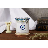 Evil Eye Candle - Evil Eye Decor, Blue Crystal Infused, Lavender Scented, 7 Oz Jar Candle