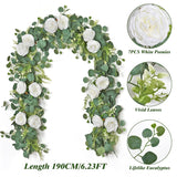4 Pack 6.23 Ft Artificial Eucalyptus Garlands With White Roses,Faux Floral Greenery Garlands Fake Rose Flowers Vines Garlands For Wedding Table Centerpieces Arch Party Ceremony Backdrop Decor