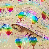 Birthday Wrapping Paper, Colorful Foil Happy Birthday Gift Wrapping Paper Roll, Kraft Gift Wrap Paper With Colorful Balloon And Confetti Design For Birthday Party Baby Shower, 17Inch X 33Feet