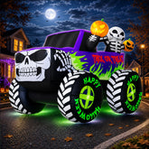 8FT Long Giant Halloween Inflatables Decoration Outdoor Skeleton Monster Truck Built-in Full-Body LEDs Huge Blow up Yard Decorations Large Blowups Strong Blower for Lawn Party Festival