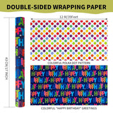 Reversible Birthday Wrapping Paper For Boys Girls Kids 17 Inch X 36 Feet Happy Birthday Lettering Gift Wrapping Paper For Party, Baby Shower, Holiday