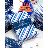 Birthday Wrapping Paper Roll, Blue Metallic Holographic Happy Birthday Wrapping Paper Featuring Revesible Stripe Gift Wrap Paper For Boys Kids Girls Men, 17 Inches X 33 Feet