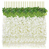 12 Pcs Wisteria Hanging Flowers, 3.6Ft Fake Wisteria Vines Artificial Wisteria Garland Silk Flower String For Wedding Arch Garden Party Home Ceiling Wall Backdrop Tent Decoration (White)