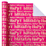 3D Kraft Birthday Wrapping Paper Roll - Mini Roll - 17 Inch X 16.5 Feet - Gold And Hot Pink Happy Birthday Wrapping Paper With Embossed Perfect For Girls Women, Holiday, Party