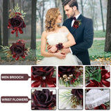 Corsage And Boutonniere Set Artificial Rose And Handmade Silk Bride Bridesmaids Wrist Corsage And Men Boutonniere For Wedding Prom Party Suit Decoration, Red