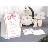 Advice For The Parents To Be Sign And 50 Baby Predictions And Advice Cards, Pink Bow Baby Shower Decorations, Advice For New Parents, Baby Shower Ideas, Gender Reveal Party Favors