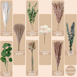 120Pcs Artificial Roses & Natural Pampas Grass, 17" Boho Mixed Dried Flower Bouquet For Vase, Table, Living Room, Home Decor, Wedding, Floral Arrangements, Xmas Flowers Gifts