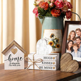 6 Pcs Valentines Decorations For Home Rustic Valentines Wood Block Set Farmhouse Book Stacks Wood Signs Table Centerpiece With Heart Blocks For Valentine'S Day Table Shelf Tiered Tray Decor
