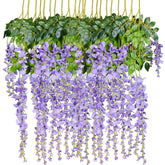 12 Pack 3.6 Feet Artificial Fake Wisteria Vine Ratta Hanging Garland Silk Flowers String Home Party Wedding Decor (Purple 2)