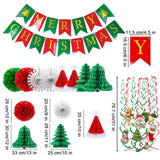 Merry Christmas Hanging Banner Pom Poms Paper Flower Fan Paper Christmas Tree Christmas Hat&Swirl Streamers For Merry Christmas Party Decorations