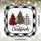 40Pcs Merry Christmas Paper Plate Square Plaid Xmas Tree Disposable Plate White Black Checkered Dinnerware Plate 9 Inch For Winter Party Supplies Table Decor