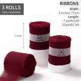 Burgundy Chiffon Ribbon For Flower Bouquet, 2" X21Yd Fabric Ribbon For Gift Wrapping, Handmade Frayed Ribbon For Wedding, Chiffon Silk Ribbon For Christmas Decorations