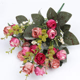 21 Heads Silk Rose Bouquet Artificial Flowers Mini Rose For Diy Wedding Bouquets Centerpieces Bridal Shower Party Home Decorations,Pack Of 4 ?Rose Red?