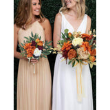 Set Of 2 Fall Wedding Bouquets For Bridesmaids Burnt Orange Bridesmaid Artificial Flowers Terracotta Bouquet Wedding Ceremony Terracotta