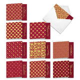 - 10 Assorted Valentine'S Day Note Cards (4 X 5.12 Inch) - Boxed Valentine Cards, Bulk Set With Envelopes (Not Foil) - Red And Gold All Over Mq5666Vdg-B1X10