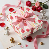Valentines Wrapping Paper Roll, Pink With Red Rose & Gold “Happy Valentine’S Day” Lettering, Romantic Floral Gift Wrap For Wedding, Anniversary, Birthday, Party, Mini Roll 17In X 16.4 Ft