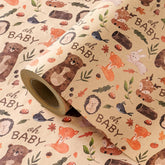 Kraft Jungle Baby Shower Wrapping Paper Roll - Mini Roll - 17 Inch X 16.5 Feet - Oh Baby And Little Woodland Animal Wrapping Paper For Baby Shower, Kids Girls Boys Birthday