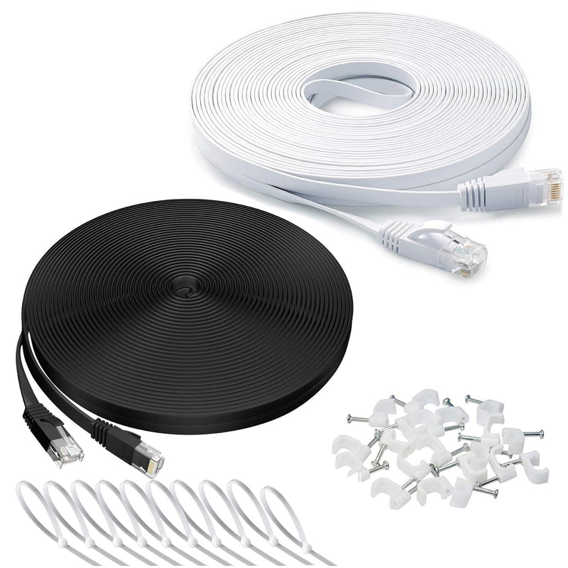 Ethernet Cable 100 Ft 2 Pack, Cat 6 Flat Cable Ethernet Cord, Slim Long Cat6 H
