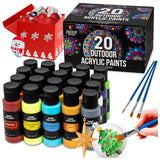 Outdoor Acrylic Paint Set (2 Fl Oz)- 20 Tubes 2 With Glow In The Dark Effect - Art Supplies For Adults - For Multiple Use- Woods, Leather, Metal & Fabric Paint & Paint For Rocks Outdoor/Craft Paint